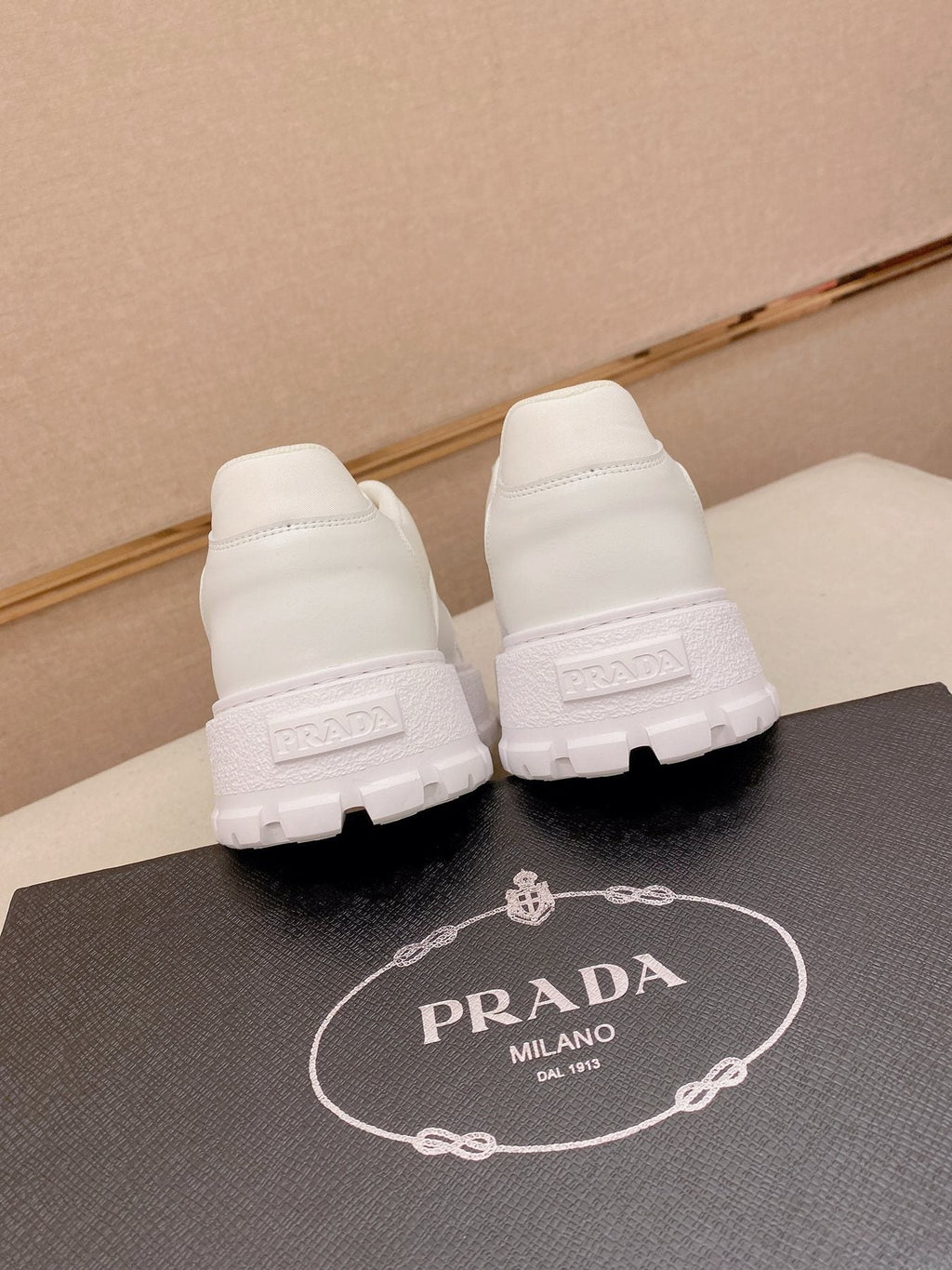 Prada Triangle Plaque Low-Top Sneakers — back
