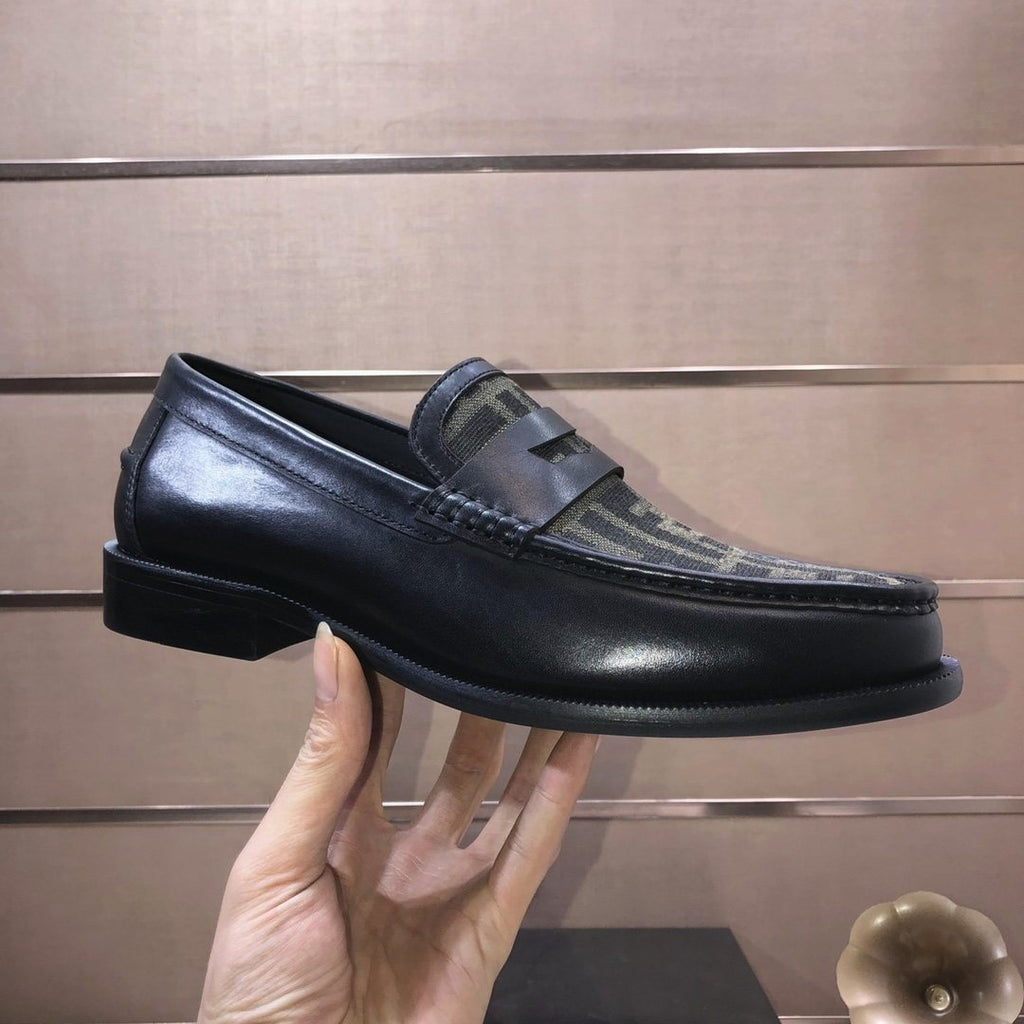 Fendi Black & Brown Monogram Loafers — side
