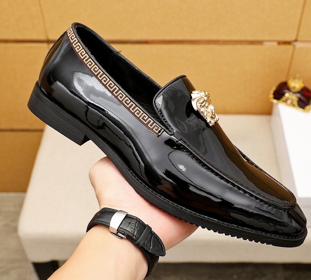Versace Black Glossy Hardware Loafers — hero