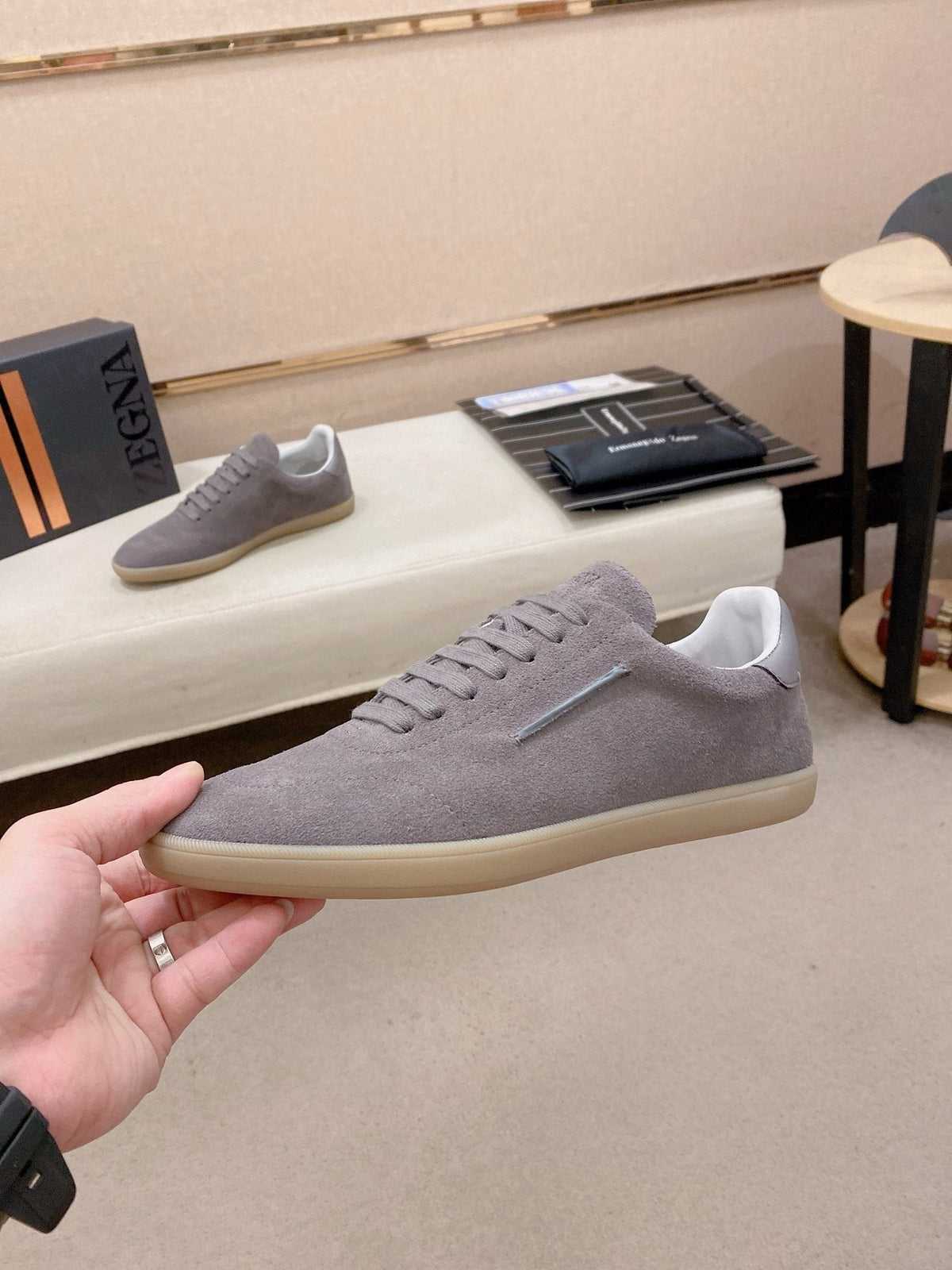 ZEGNA Gray Low-Top Sneakers — side