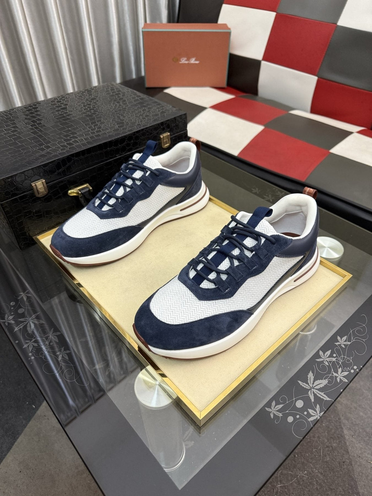 Textured Lace-Up Low-Top Sneakers — front