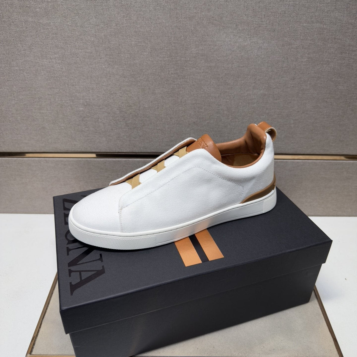 Zegna Tan Accent Low-Top Sneakers — side