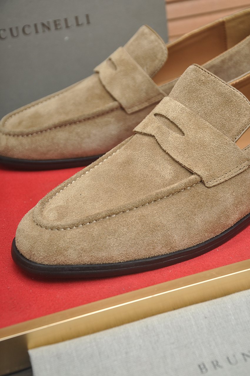 Brunello Cucinelli Suede Penny Loafers — detail