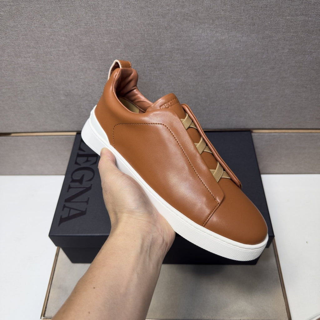 ZEGNA Brown Leather Slip-On Sneakers — model