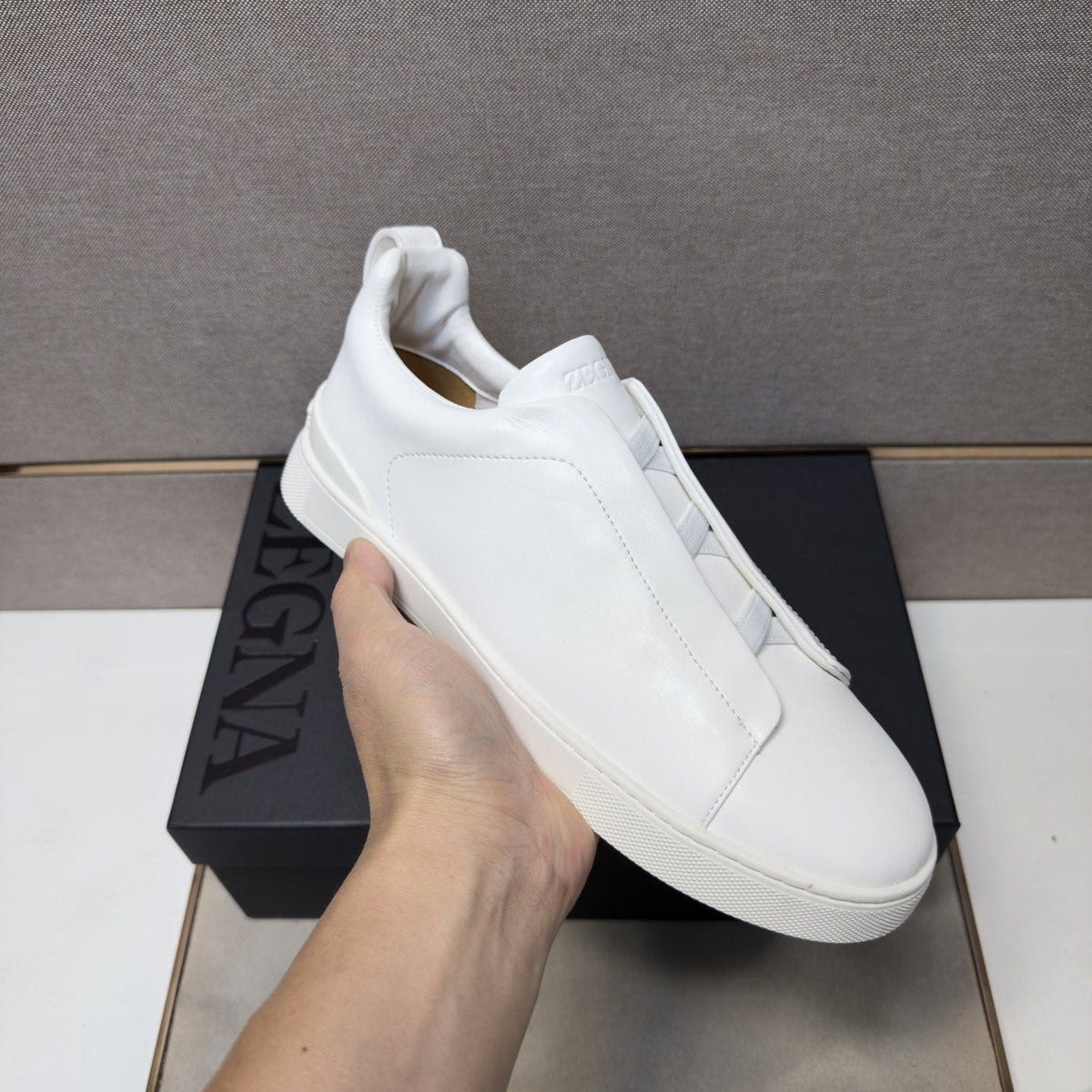 ZEGNA Brown Leather Slip-On Sneakers — model