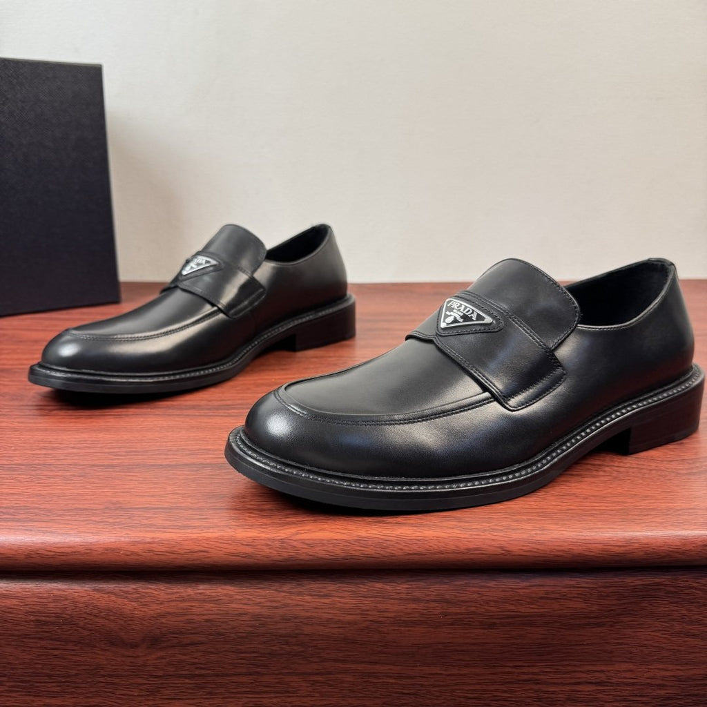 PRADA Red-Toe Leather Loafers — side