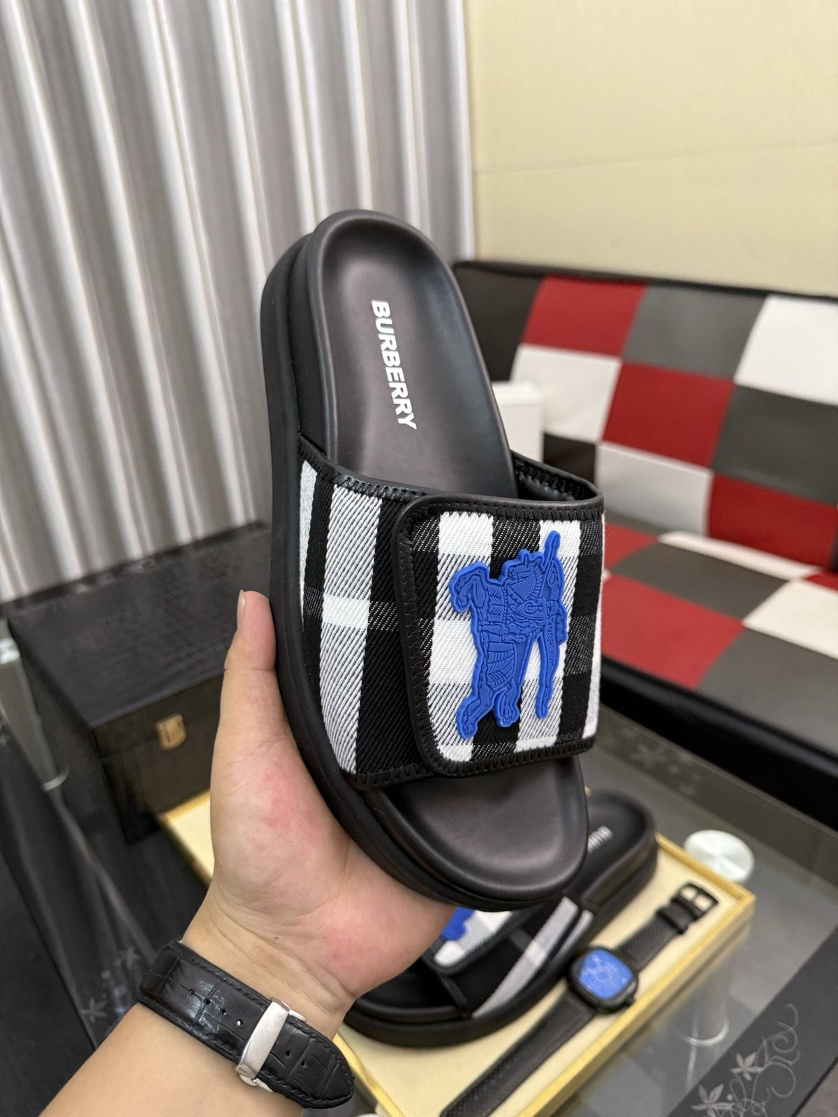 Burberry Check Slide Sandals — side