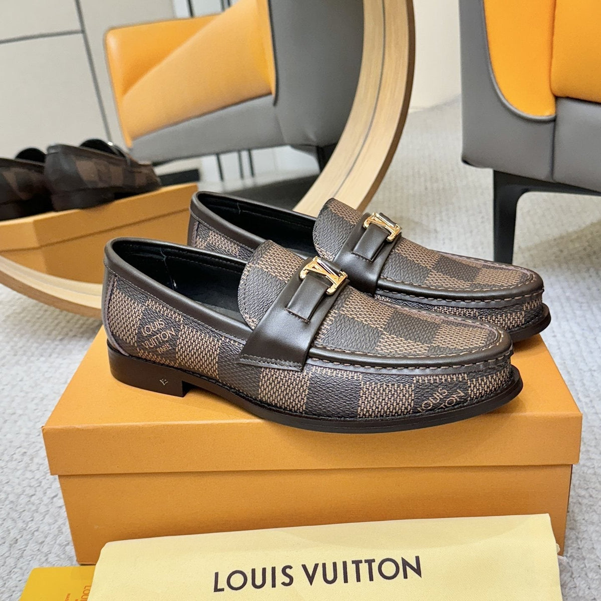 Louis Vuitton Check-Pattern Buckle Loafers — model