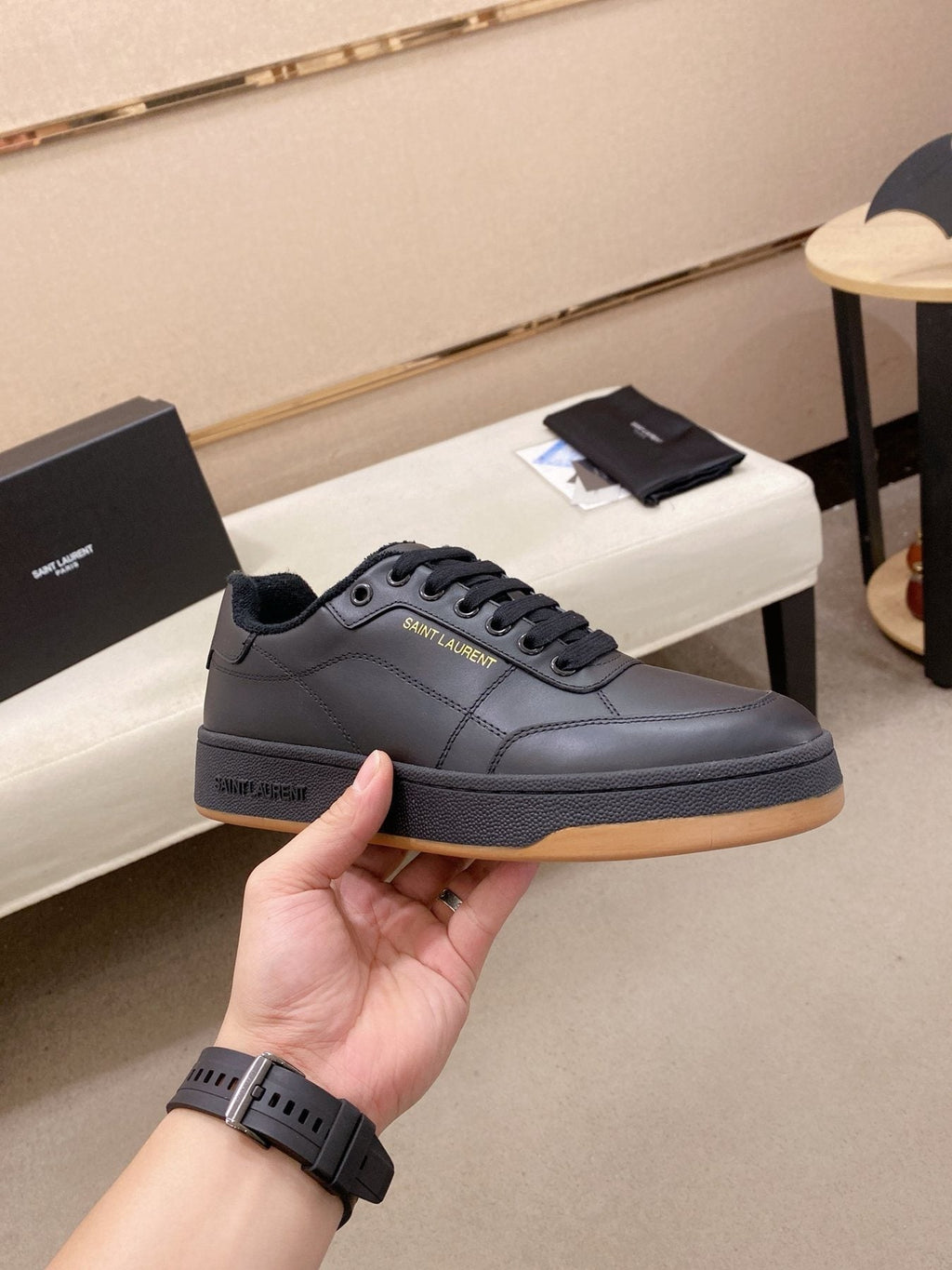 Saint Laurent Dark Gray Gum Sole Sneakers — side
