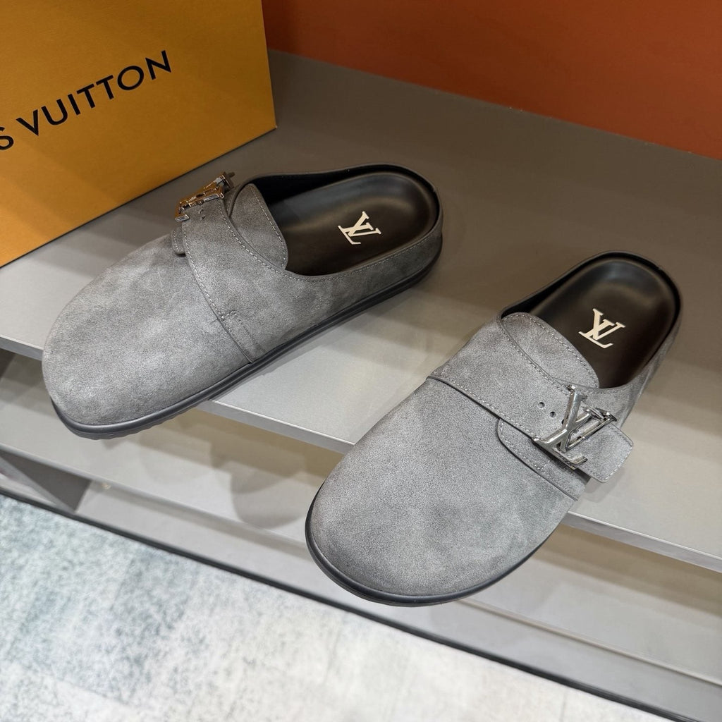 Louis Vuitton Buckled Monogram Mule Shoes — front