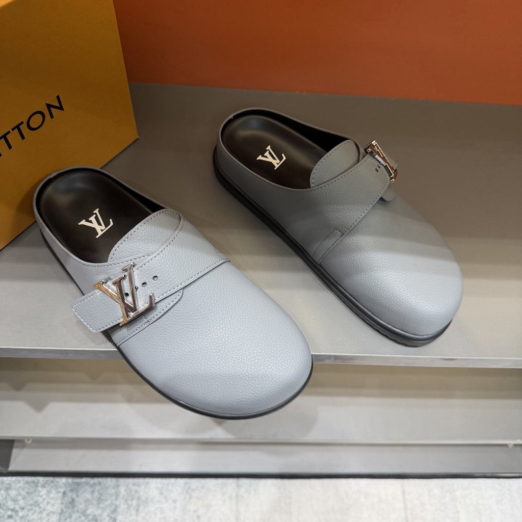 Louis Vuitton Buckled Monogram Mule Shoes — front