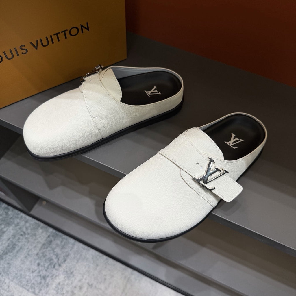 Louis Vuitton Buckled Monogram Mule Shoes — front
