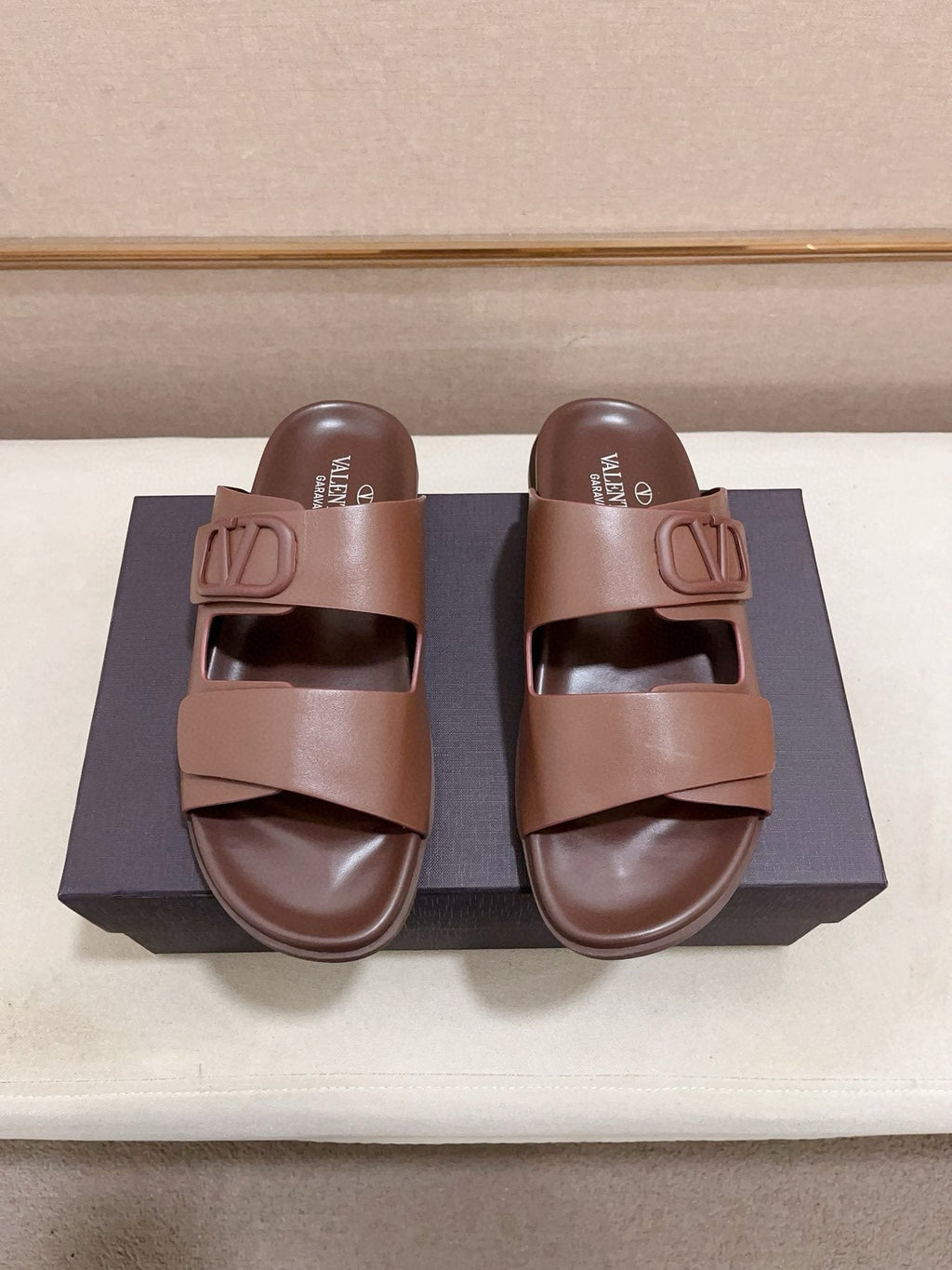 Valentino V Logo Slide Sandals — back