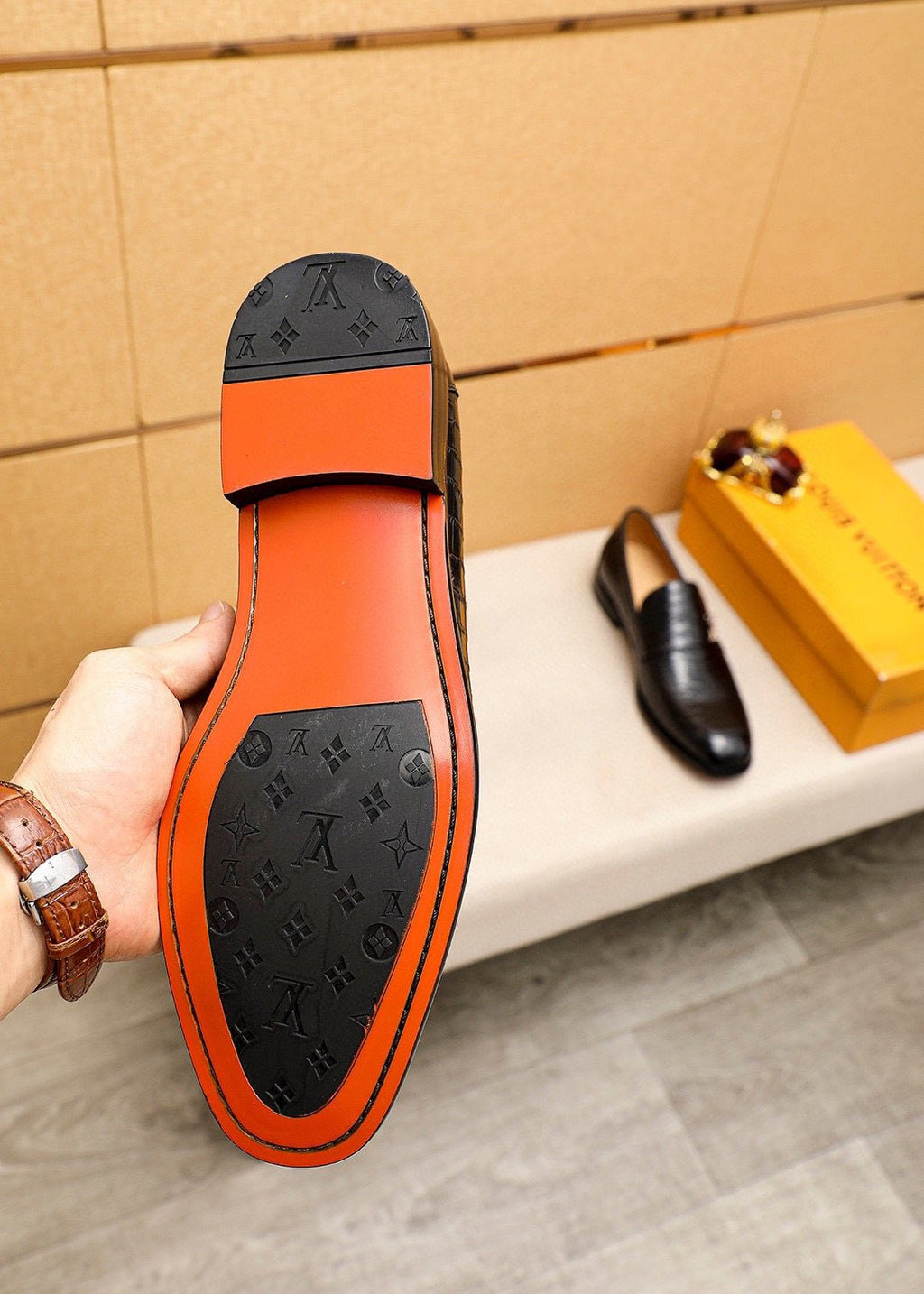 Louis Vuitton Embossed Metal-Accent Loafers — side