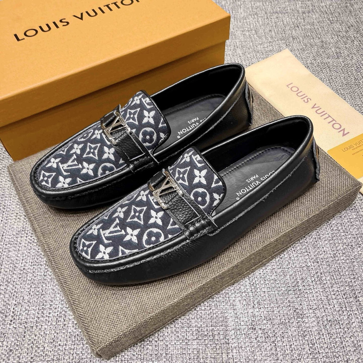 Louis Vuitton Patterned Metal-Accent Slip-On Loafers — side