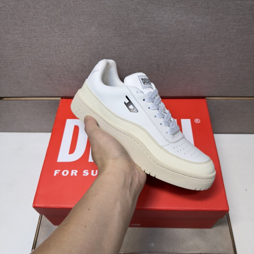 Diesel White Perforated Low-Top Sneakers — model