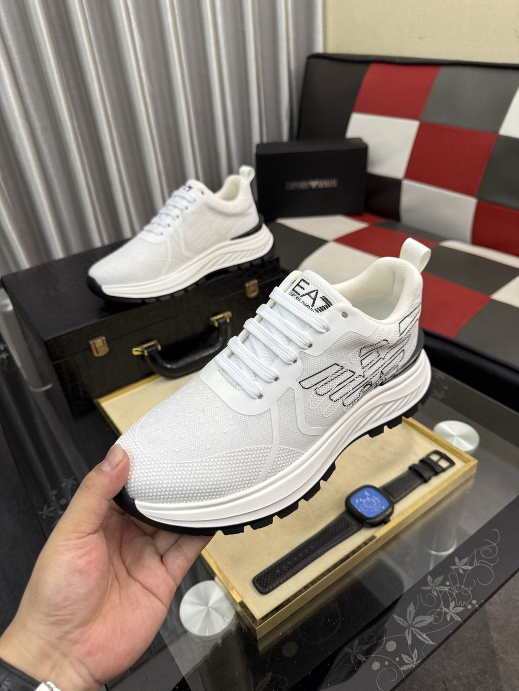 Emporio Armani White Low-Top Sneakers — side