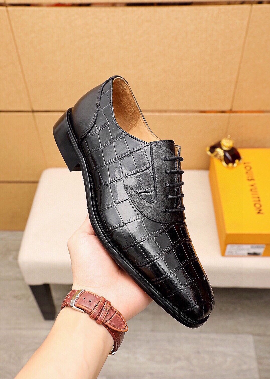 Louis Vuitton Embossed Lace-Up Dress Shoes — model