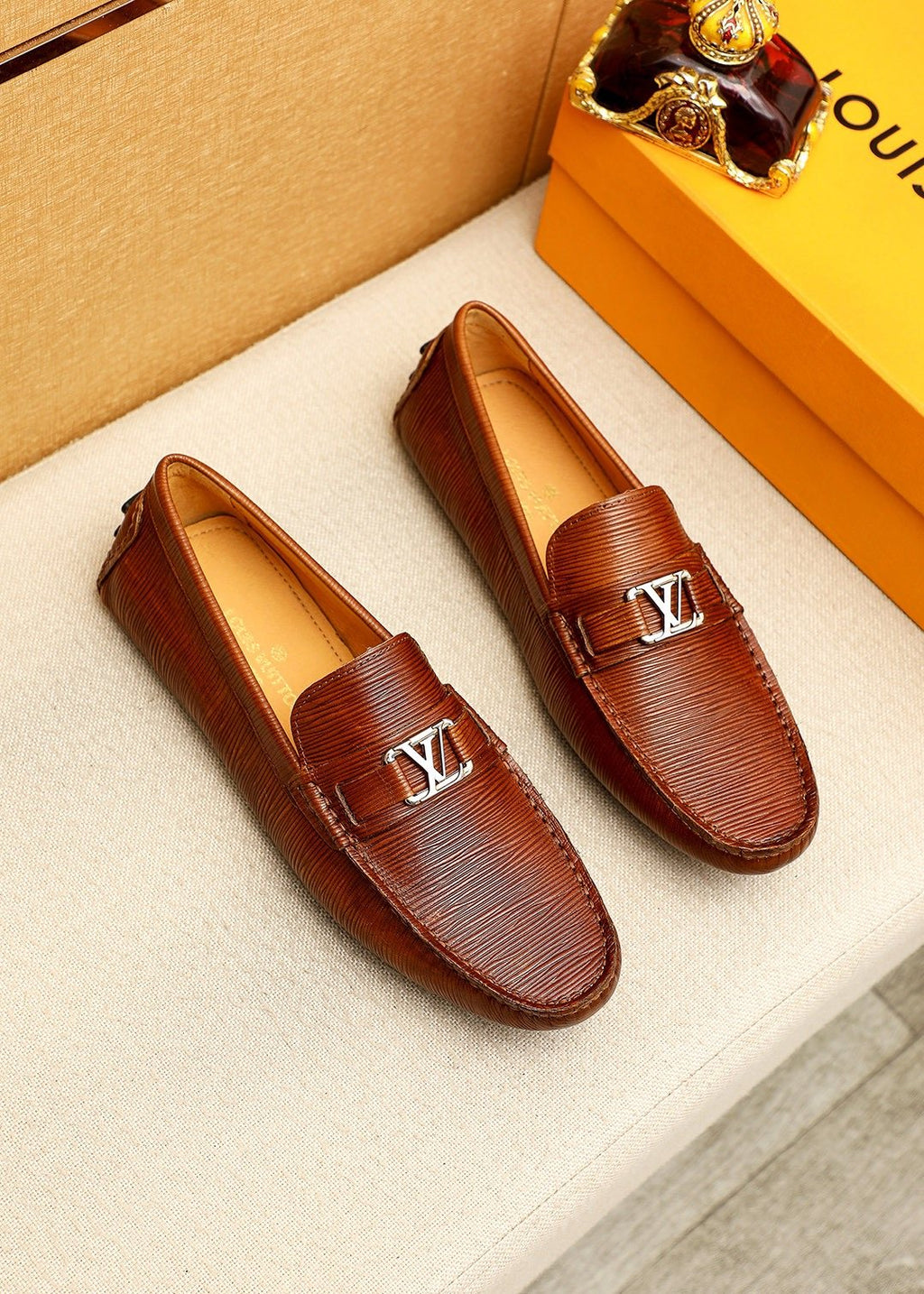 Louis Vuitton Brown Textured Driving Shoes — hero