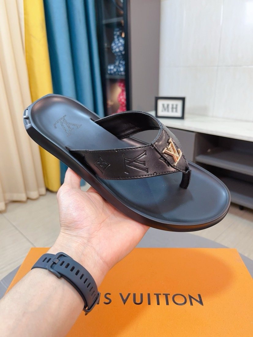 Louis Vuitton Brown Strap Thong Sandals — front