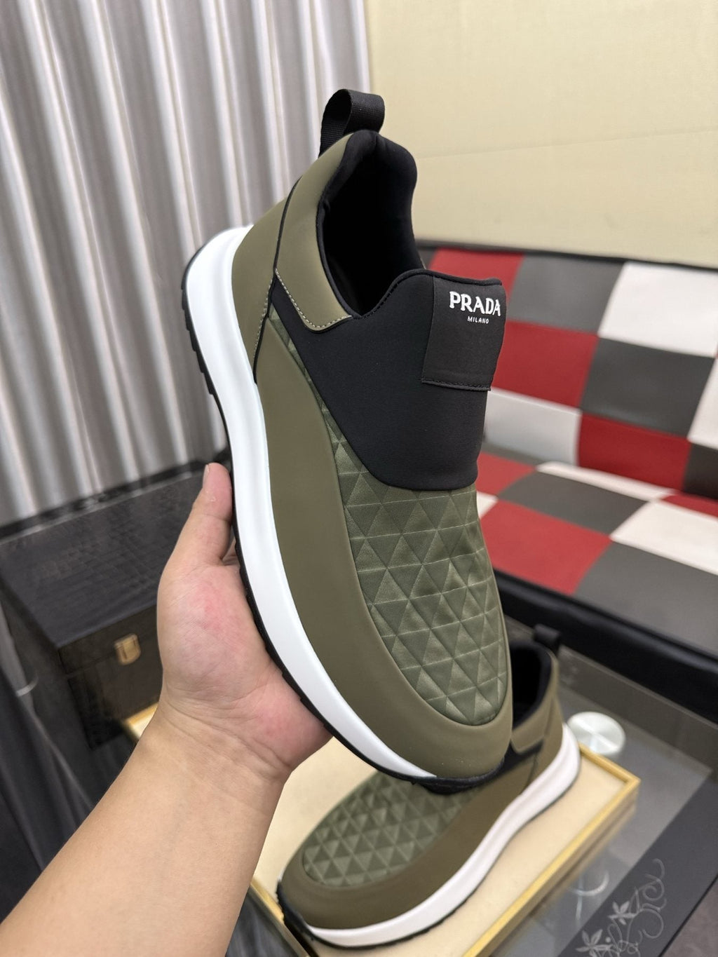Prada Textured Slip-On Sneakers — side