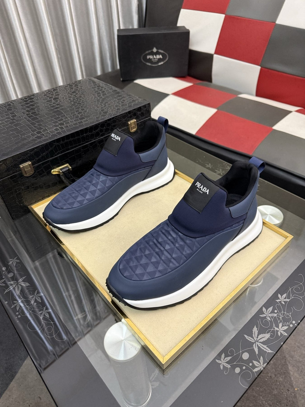 Prada Textured Slip-On Sneakers — front