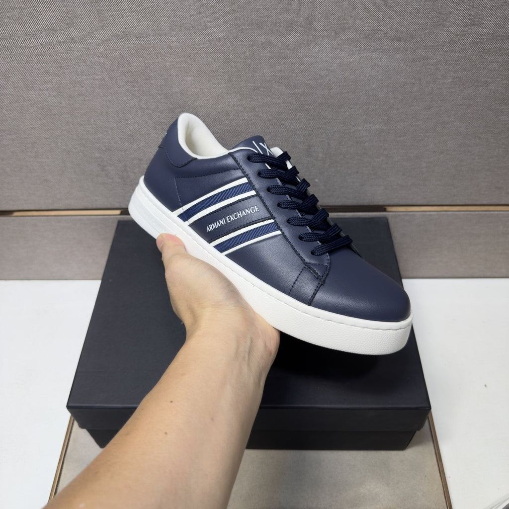Armani Navy and White Stripe Sneakers — model