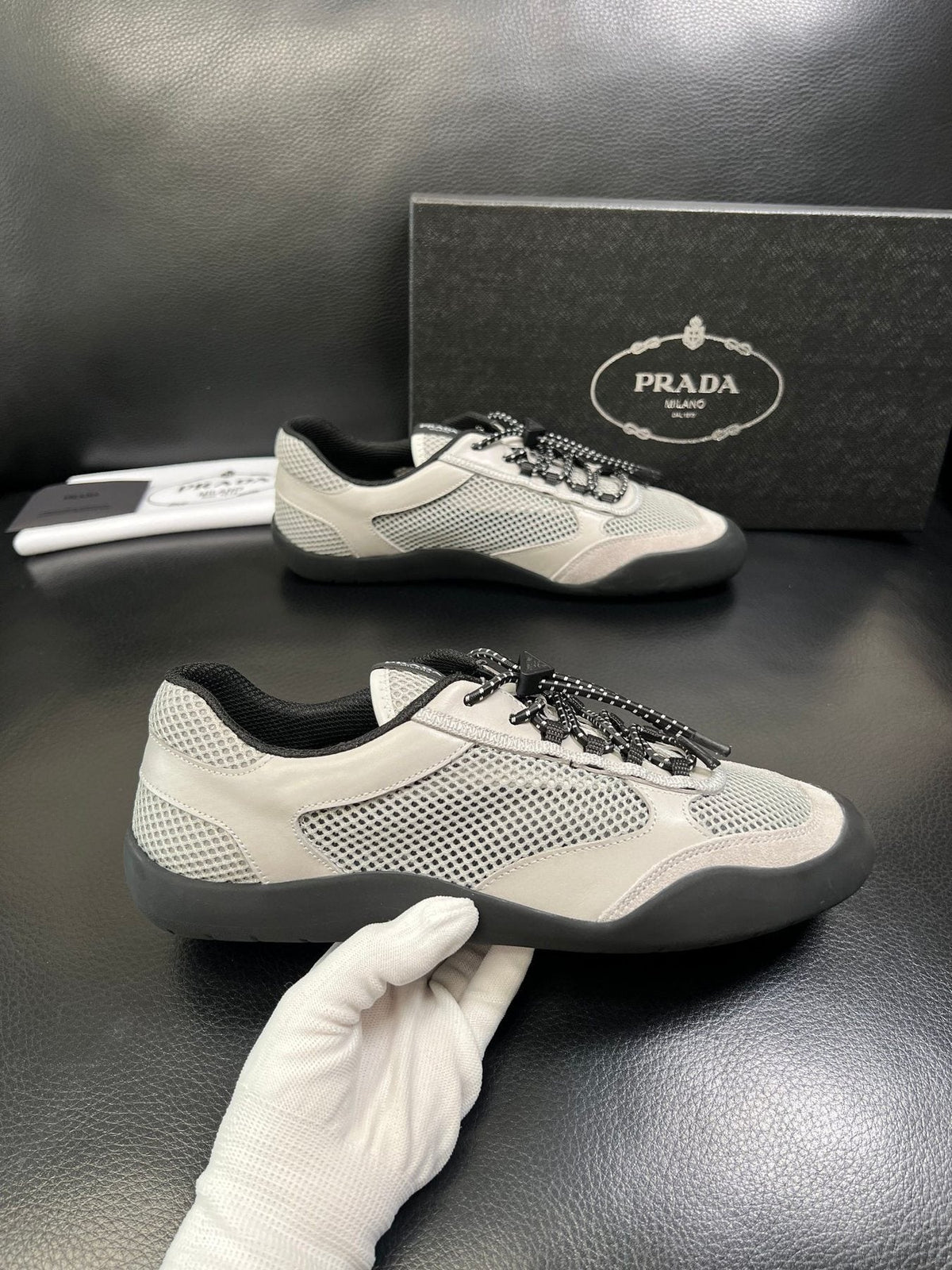 Prada Off-White Perforated Sneakers — side