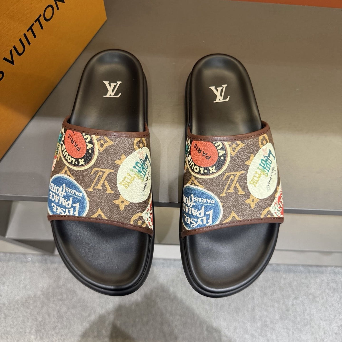 Louis Vuitton Colorful Print Slide Sandals — front