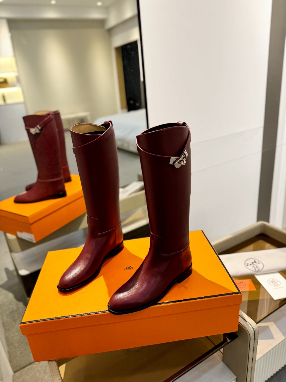 Hermes Stivali Jumping in Wine Red Calfskin