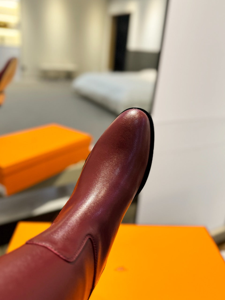 Hermes Stivali Jumping in Wine Red Calfskin