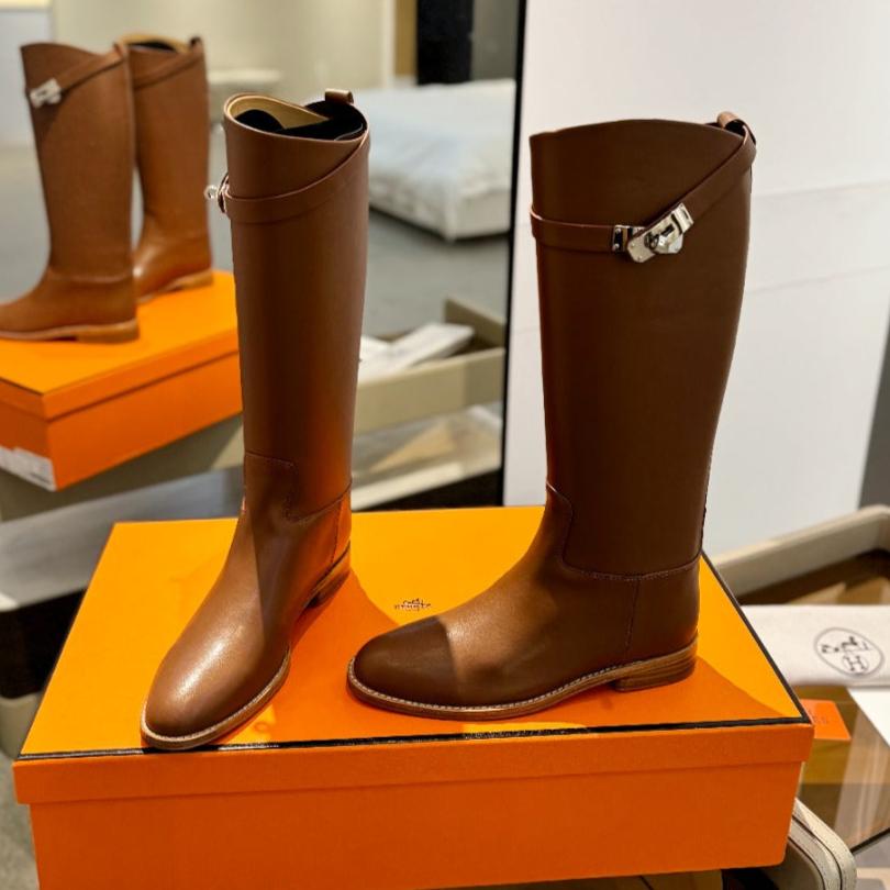 Hermes Stivali Jumping in Gingerbread Brown Calfskin