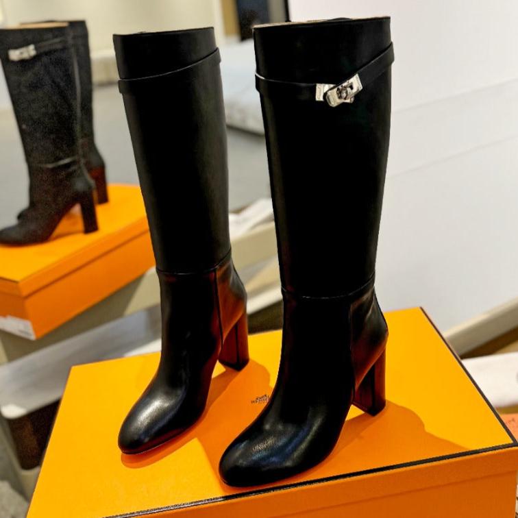 Hermes Story Boot 85mm in Black Calfskin